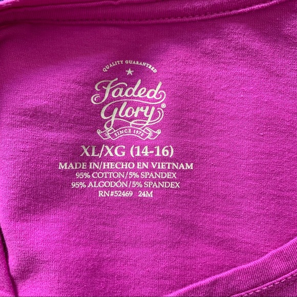 Faded Glory Kids XL Cotton Pink Sparkly Long Sleeve - Picture 7 of 9